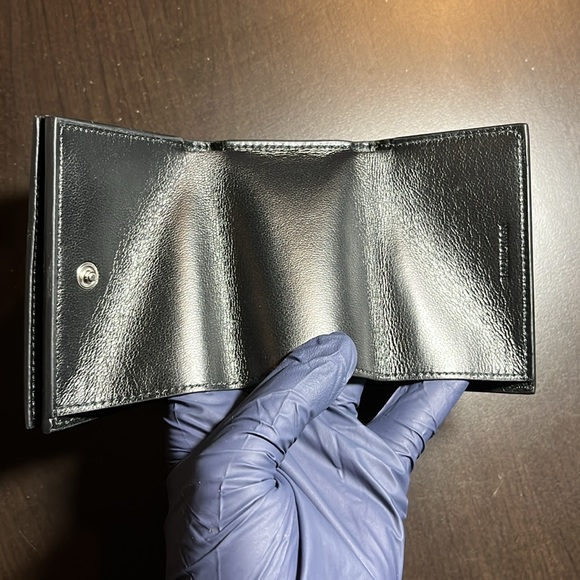 BALENCIAGA Leather Punching Mini Wallet Trifold Black Women Unused S1904 - Picture 13 of 16